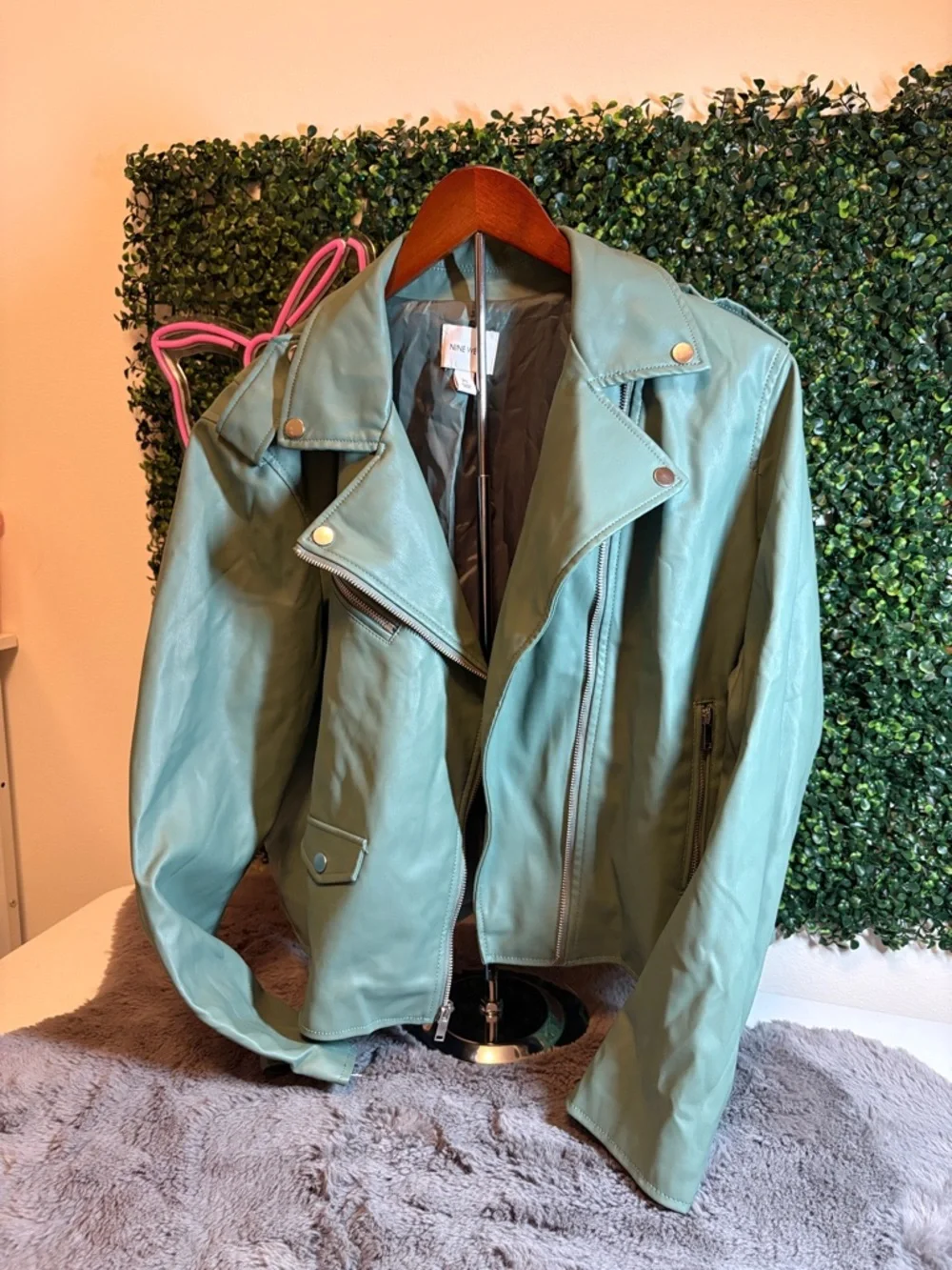 NWT Nine West Green Leather Jacket Size XL - Picture 1 of 4